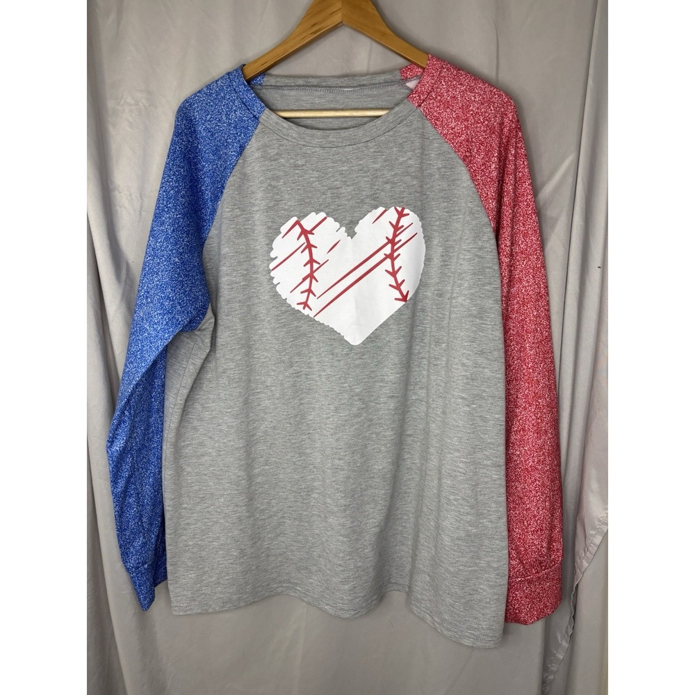 Women's Top Baseball Love 2XL Lightweight Top, Long Sleeve Patriotic Sports